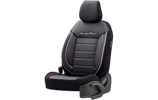Universal Leather/Cloth Seat Cover Set 'Comfortline' Black/Grey + White edge - 11-piece, Image 2