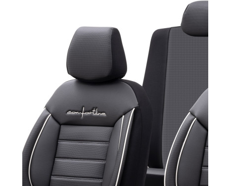 Universal Leather/Cloth Seat Cover Set 'Comfortline' Black/Grey + White edge - 11-piece, Image 4