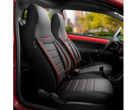 Universal Leather/Fabric CityBug Seat Cover Set Comfortline Black/Red - 9-piece