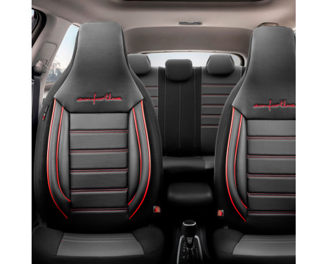 Universal Leather/Fabric CityBug Seat Cover Set Comfortline Black/Red - 9-piece, Image 2