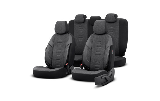 Universal Linen/Leather/Fabric Seat Cover Set 'Throne' Black/Gray - 11-piece - suitable for Side-A