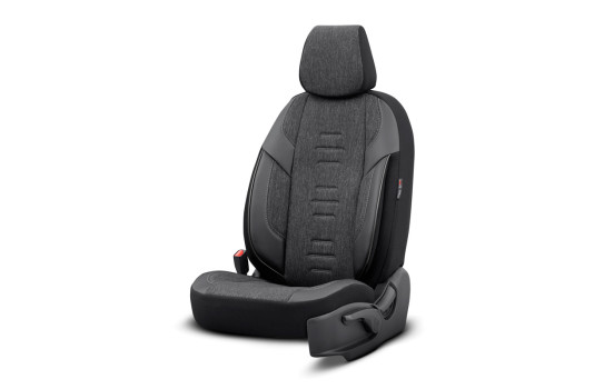 Universal Linen/Leather/Fabric Seat Cover Set 'Throne' Black/Gray - 11-piece - suitable for Side-A, Image 2