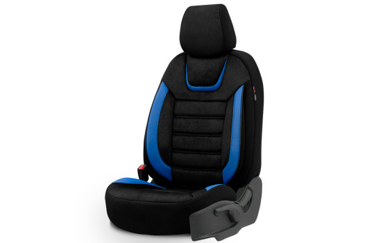 Universal Suede/Leather/Cloth Seat Cover Set 'Iconic' Black/Blue - 11-piece, Image 3