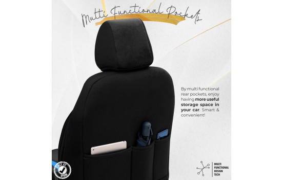 Universal Suede/Leather/Cloth Seat Cover Set 'Iconic' Black/Blue - 11-piece, Image 9