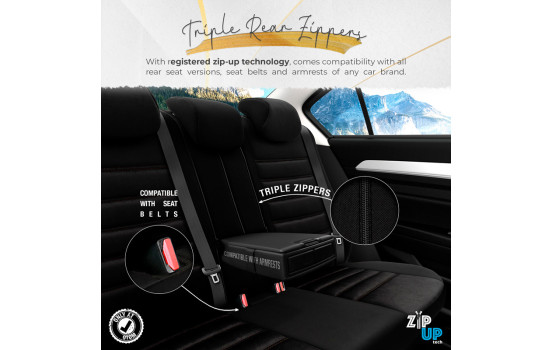Universal Suede/Leather/Cloth Seat Cover Set 'Iconic' Black/Terracotta - 11-piece, Image 10