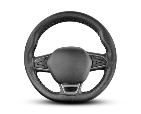 Universal steering wheel cover Classic - Black perforated PVC leather + Black stitching (lace closure), Image 2