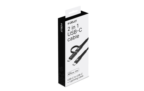 Celly 2 in 1 USB-C > USB-C + Lightning Cable