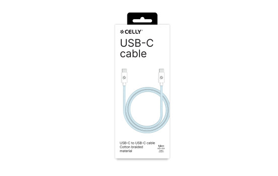 Celly USB-C > USB-C Cotton Braided Cable 1.5 meters Blue