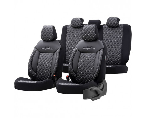 otoM Leather / Velor Seat cover set 'Comfortline VIP' - Black / Gray - 11-piece