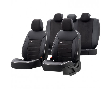 otoM Leather / Velor Seat cover set 'Premium' - Black + White edge - 11-piece