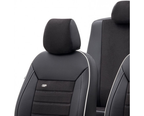 otoM Leather / Velor Seat cover set 'Premium' - Black + White edge - 11-piece, Image 3