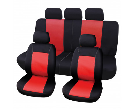Seat cover set Lisboa 9 pieces black / red