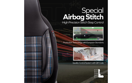 Universal Fabric 'CityBug' Seat Cover Set 'Sports' Black/Grey/Blue - 9-piece, Image 6