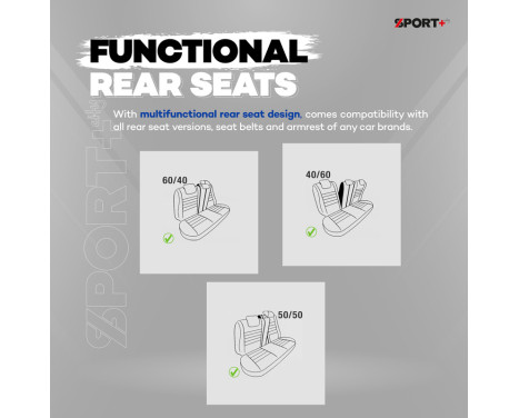 Universal Fabric CityBug Seat Cover Set Sport Plus Black - 9-piece - suitable for Side Airbag, Image 5