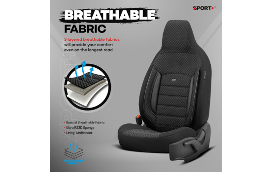 Universal Fabric CityBug Seat Cover Set Sport Plus Black - 9-piece - suitable for Side Airbag, Image 9