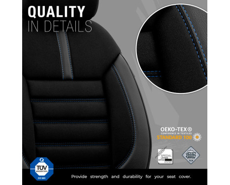 Universal Fabric/Leather Seat Cover Set 'Limited' Black + Blue stitching - 11-piece, Image 8