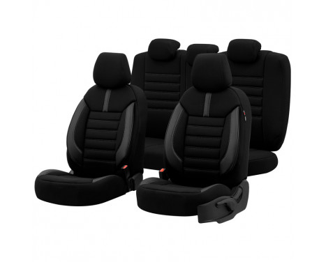 Universal Fabric/Leather Seat Cover Set 'Limited' Black + Gray stitching - 11-piece