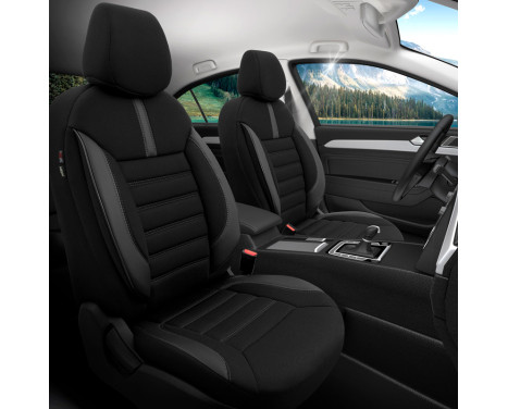 Universal Fabric/Leather Seat Cover Set 'Limited' Black + Gray stitching - 11-piece, Image 2