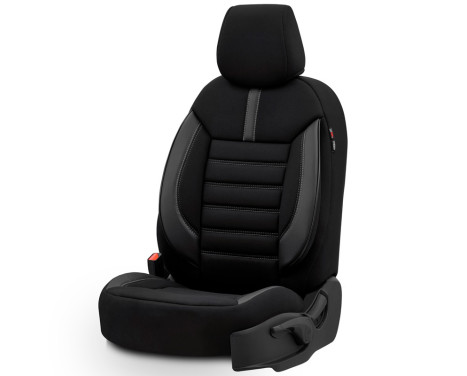 Universal Fabric/Leather Seat Cover Set 'Limited' Black + Gray stitching - 11-piece, Image 3