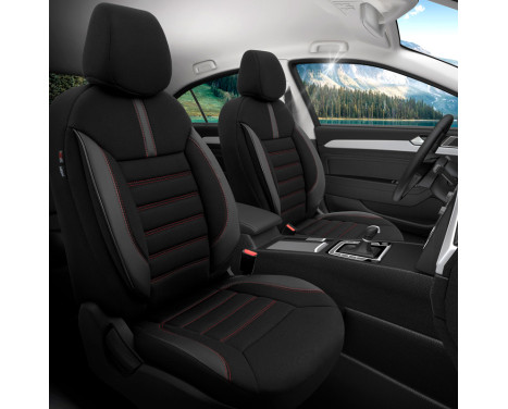 Universal Fabric/Leather Seat Cover Set 'Limited' Black + Red stitching - 11-piece, Image 2