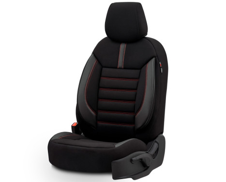 Universal Fabric/Leather Seat Cover Set 'Limited' Black + Red stitching - 11-piece, Image 3