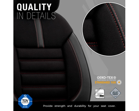 Universal Fabric/Leather Seat Cover Set 'Limited' Black + Red stitching - 11-piece, Image 8