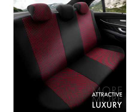 Universal Fabric Seat Cover Set 'Attraction' Black/Burgundy Red - 11-Piece, Image 4