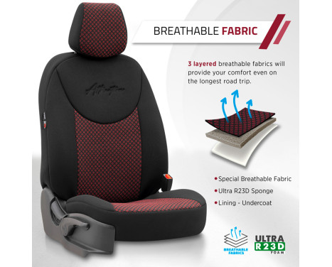 Universal Fabric Seat Cover Set 'Attraction' Black/Burgundy Red - 11-Piece, Image 6