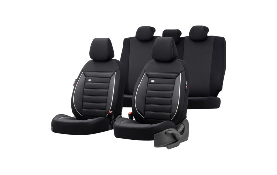 Universal Fabric Seat Cover Set 'Prestige' Black/Anthracite + White border - 11-piece