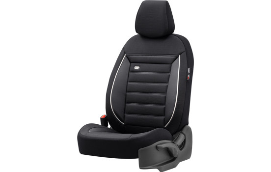 Universal Fabric Seat Cover Set 'Prestige' Black/Anthracite + White border - 11-piece, Image 2