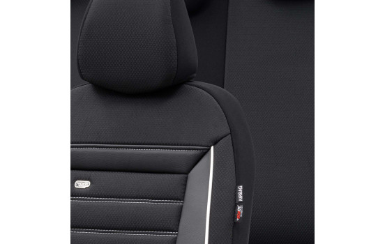 Universal Fabric Seat Cover Set 'Prestige' Black/Anthracite + White border - 11-piece, Image 3