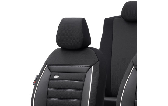 Universal Fabric Seat Cover Set 'Prestige' Black/Anthracite + White border - 11-piece, Image 4