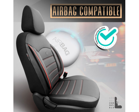 Universal Full Leather Seat Cover Set 'Inspire' Black + Red edge - 11-piece, Image 6