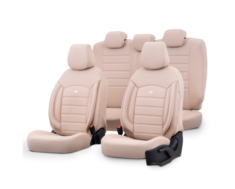 Universal Full Leather Seat Cover Set 'Inspire' Cream - 11-piece