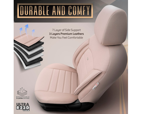Universal Full Leather Seat Cover Set 'Inspire' Cream - 11-piece, Image 7