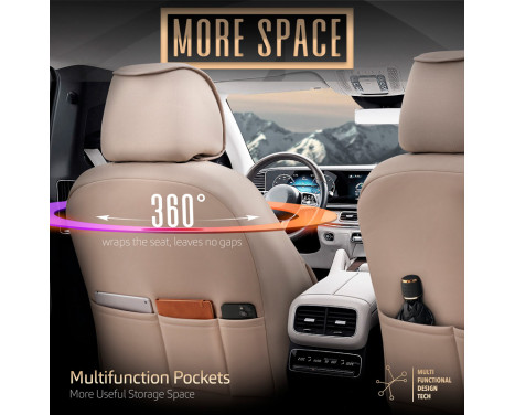 Universal Full Leather Seat Cover Set 'Inspire' Cream - 11-piece, Image 8