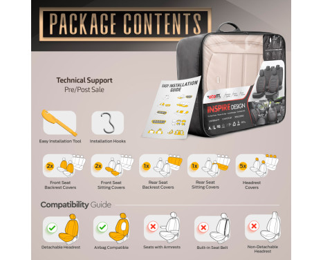 Universal Full Leather Seat Cover Set 'Inspire' Cream - 11-piece, Image 10