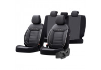 Universal Leather/Cloth Seat Cover Set 'Comfortline' Black/Grey + White edge - 11-piece