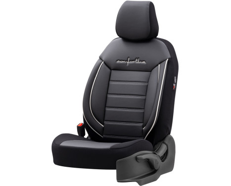 Universal Leather/Cloth Seat Cover Set 'Comfortline' Black/Grey + White edge - 11-piece, Image 2