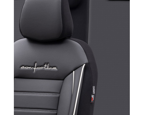 Universal Leather/Cloth Seat Cover Set 'Comfortline' Black/Grey + White edge - 11-piece, Image 3