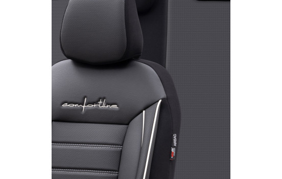 Universal Leather/Cloth Seat Cover Set 'Comfortline' Black/Grey + White edge - 11-piece, Image 3