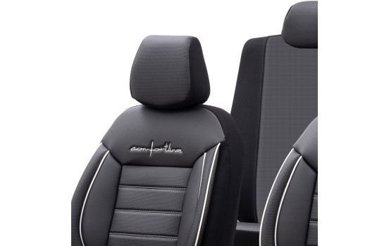 Universal Leather/Cloth Seat Cover Set 'Comfortline' Black/Grey + White edge - 11-piece, Image 4