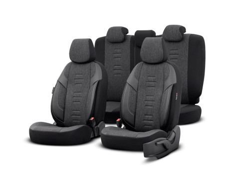 Universal Linen/Leather/Fabric Seat Cover Set 'Throne' Black/Gray - 11-piece - suitable for Side-A