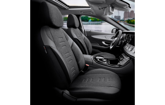 Universal Linen/Leather/Fabric Seat Cover Set 'Throne' Black/Gray - 11-piece - suitable for Side-A, Image 3