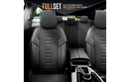 Universal Linen/Leather/Fabric Seat Cover Set 'Throne' Black/Gray - 11-piece - suitable for Side-A, Image 4