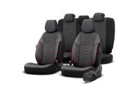 Universal Linen/Leather/Fabric Seat Cover Set 'Throne' Black/Grey/Red - 11-piece - suitable for