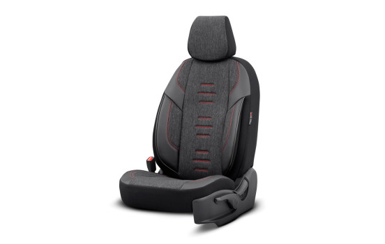Universal Linen/Leather/Fabric Seat Cover Set 'Throne' Black/Grey/Red - 11-piece - suitable for, Image 2