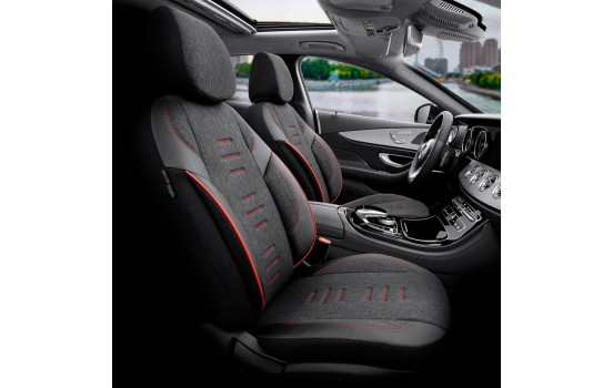 Universal Linen/Leather/Fabric Seat Cover Set 'Throne' Black/Grey/Red - 11-piece - suitable for, Image 3