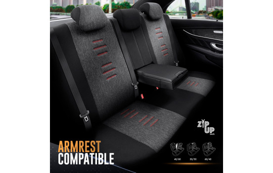Universal Linen/Leather/Fabric Seat Cover Set 'Throne' Black/Grey/Red - 11-piece - suitable for, Image 5