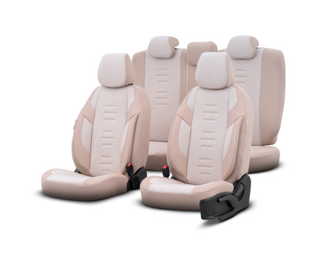 Universal Linen/Leather/Fabric Seat Cover Set 'Throne' Cream - 11-piece - suitable for Side-Air